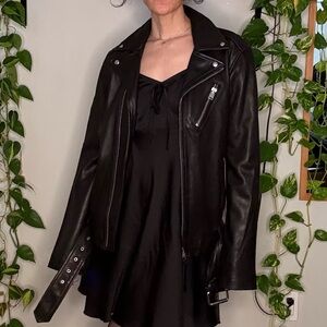 ALL SAINTS Classic Black Leather Motorcycle Jacket - XS